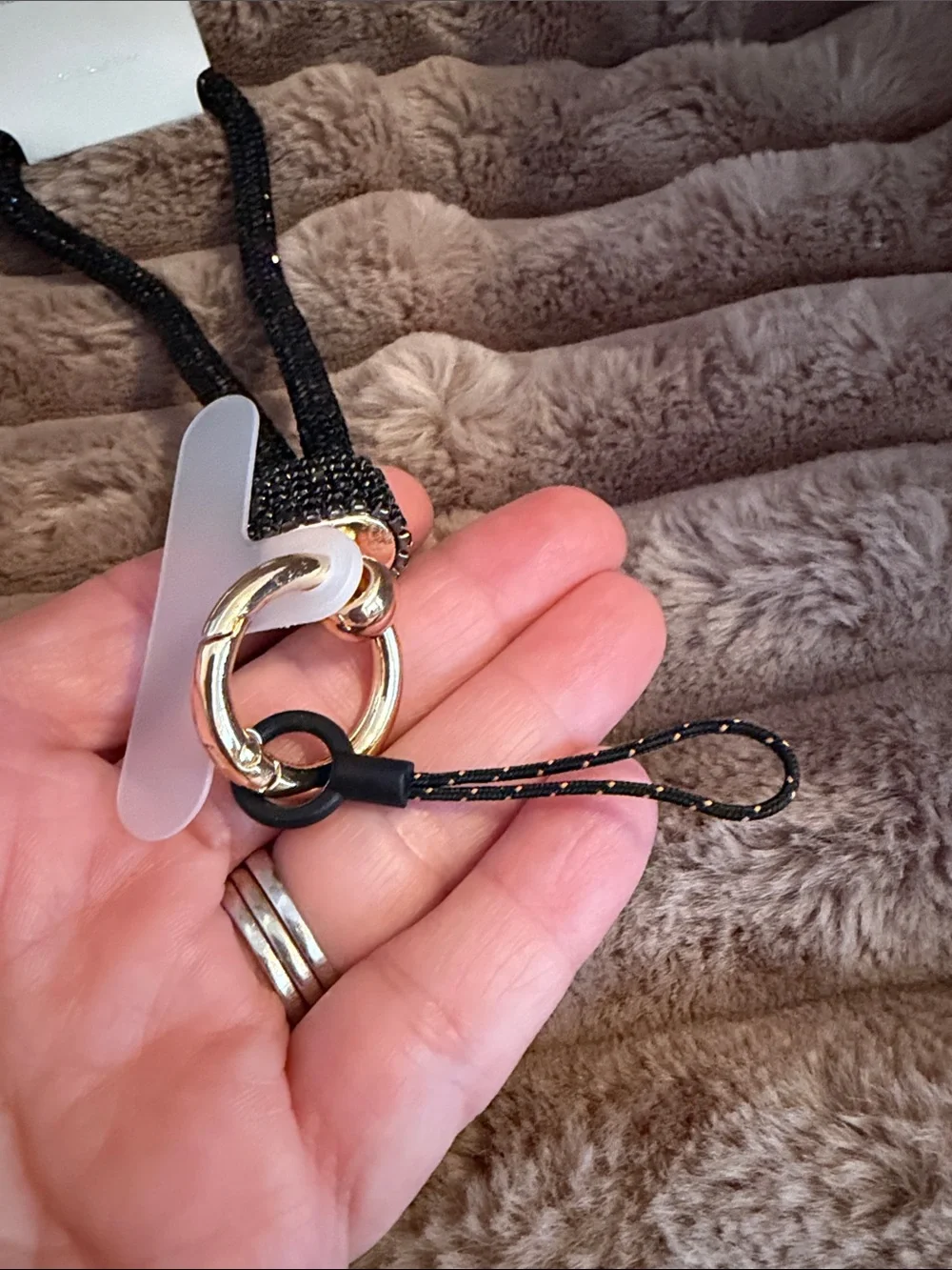 Fashion Rhinestone Lanyard with Gold Hardware - Black
